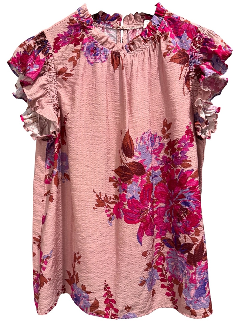 Floral Ruffle Sleeve Blouse in Dusty Pink